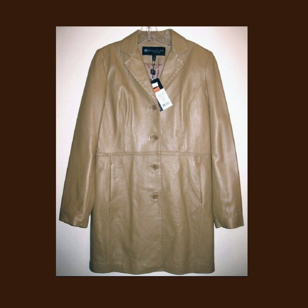 NWT Lambskin leather coat M $298 Tan brown Short Lined Pockets Jacket Camel New